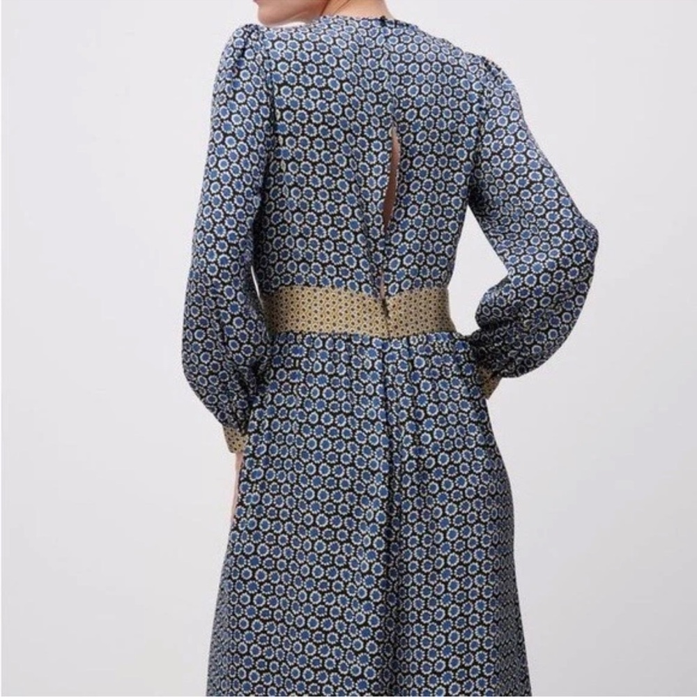 ZARA GEOMETRIC PRINT  Long Sleeves V Neck Open Back Scarf JUMPSUIT Lightweight M - Picture 3 of 11